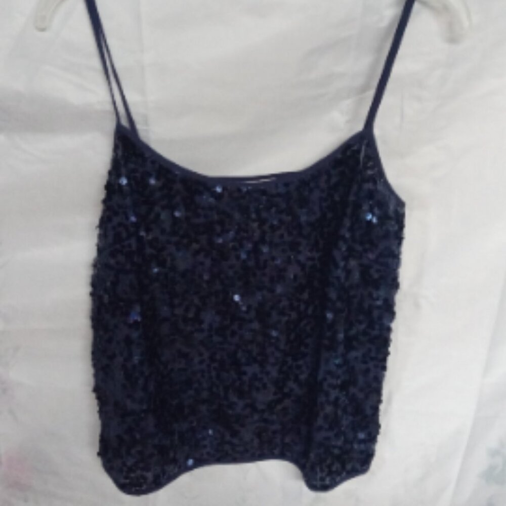 LOFT Dark Navy Blue Sequin Camisole Top M